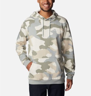 Beige Columbia Logo Printed Men's Hoodie | 46239JZYK