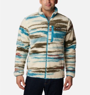 Beige Columbia Winter Pass Printed Men's Fleece Jacket | 95740QHKS