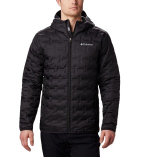 Black Columbia Delta Ridge Hooded Insulated Men's Puffer Jacket | 56378XOVM