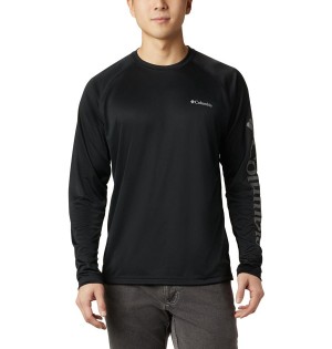 Black Columbia Fork Stream Long Sleeve Men's T-Shirt | 06425EWSF