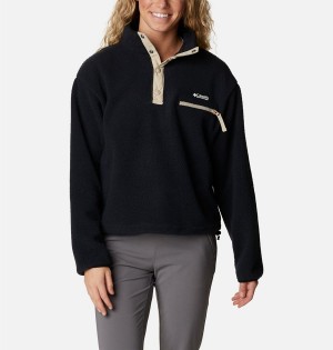 Black Columbia Helvetia Cropped Half Snap Fleece Women's Pullover | 36857UWYO