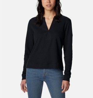 Black Columbia Holly Hideaway Waffle Long Sleeve Women's Pullover | 01423NAXM