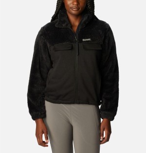 Black Columbia Lodge Hybrid Sherpa Full Zip Women's Fleece Jacket | 48930KFRD