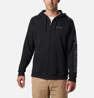 Black Columbia Logo Full Zip Hoodie Men's Fleece Jacket | 98715SCTB