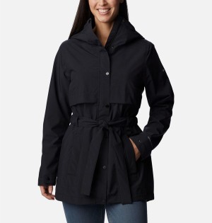 Black Columbia Long Valley Trench II Women's Rain Jacket | 23178DPHN