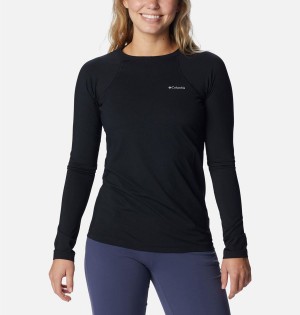 Black Columbia Omni Heat Midweight Baselayer Crew Women's T-Shirt | 01943FRZV