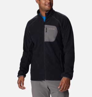 Black Columbia Outdoor Tracks Full Zip Men's Fleece Jacket | 98540HWNF