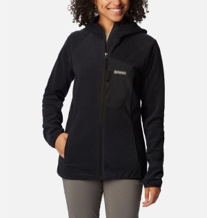 Black Columbia Outdoor Tracks Hooded Full Zip Women's Fleece Jacket | 84975FSUI