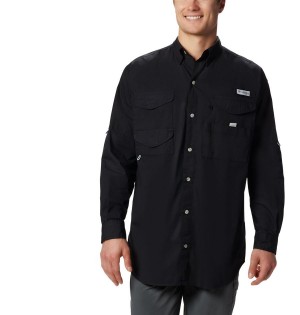 Black Columbia PFG Bonehead Long Sleeve Men's Shirt | 17324KVHN