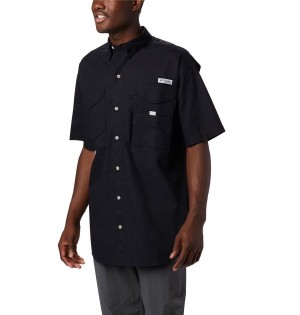 Black Columbia PFG Bonehead Short Sleeve Men's Shirt | 58731JZFC