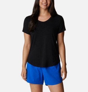 Black Columbia PFG Slack Water Knit II Women's T-Shirt | 64385ZODR