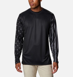 Black Columbia PFG Terminal Tackle Americana Long Sleeve Men's T-Shirt | 95632MYJN