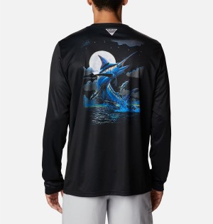 Black Columbia PFG Terminal Tackle Carey Chen Long Sleeve Men's T-Shirt | 56384DNGT