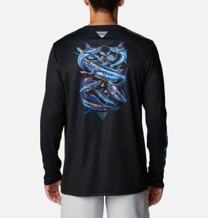 Black Columbia PFG Terminal Tackle Carey Chen Long Sleeve Men's T-Shirt | 23104SIJZ