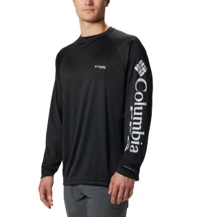 Black Columbia PFG Terminal Tackle Long Sleeve Men's T-Shirt | 53470ZRMW