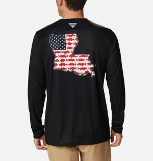 Black Columbia PFG Terminal Tackle Statetriot Long Sleeve Men's T-Shirt | 01743SJLK