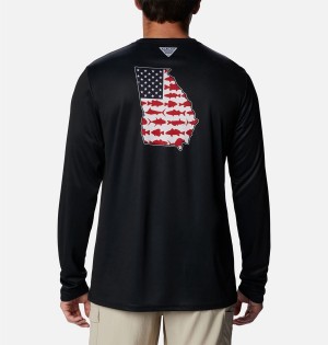 Black Columbia PFG Terminal Tackle Statetriot Long Sleeve Men's T-Shirt | 53074JKMU