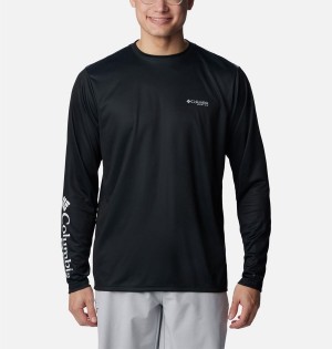 Black Columbia PFG Terminal Tackle Statetriot Long Sleeve Men's T-Shirt | 07164YWUH