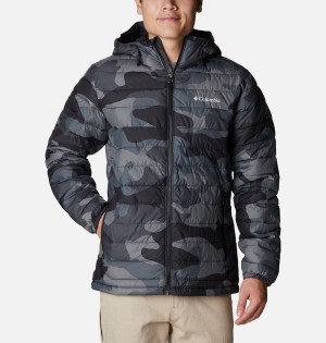 Black Columbia Powder Lite Hooded Insulated Men's Puffer Jacket | 63572SMXB