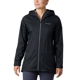 Black Columbia Switchback Lined Long Women's Rain Jacket | 59374IGMB