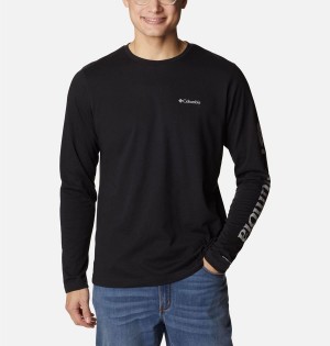 Black Columbia Thistletown Hills Long Sleeve Logo Men's T-Shirt | 62415AWFP