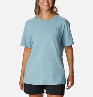 Blue Columbia Break It Down Women's T-Shirt | 82495RBIZ