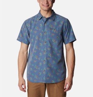 Blue Columbia Captree Island Short Sleeve Men's Shirt | 49208IOHP