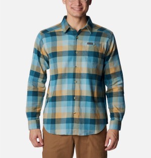 Blue Columbia Cornell Woods Flannel Long Sleeve Men's Shirt | 74853GJQU