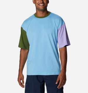 Blue Columbia Deschutes Valley Men's T-Shirt | 93854ZMRS