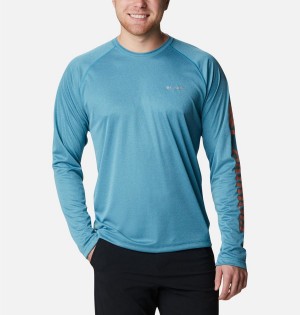 Blue Columbia Fork Stream Heather Long Sleeve Men's T-Shirt | 27186BMQL