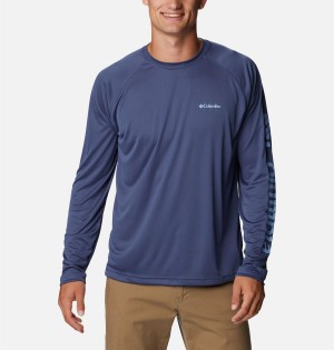 Blue Columbia Fork Stream Long Sleeve Men's T-Shirt | 97062VRLZ