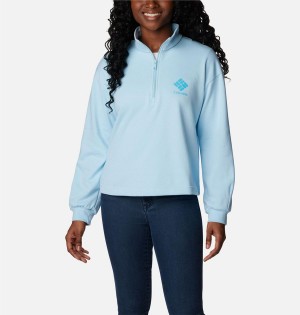 Blue Columbia Logo French Terry Half Zip Women's Pullover | 10426HUDE