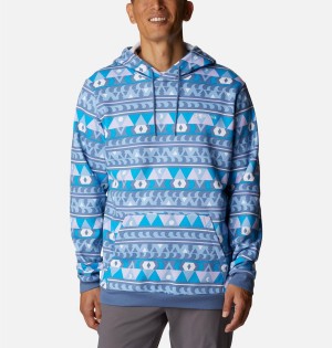 Blue Columbia Logo Printed Men's Hoodie | 79180HYIW