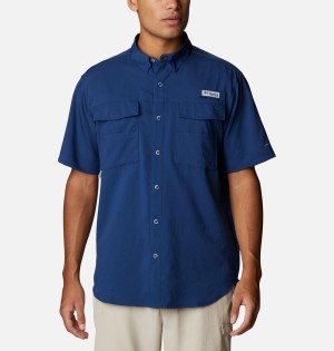 Blue Columbia PFG Blood and Guts IV Woven Short Sleeve Men's Shirt | 74092DAUN