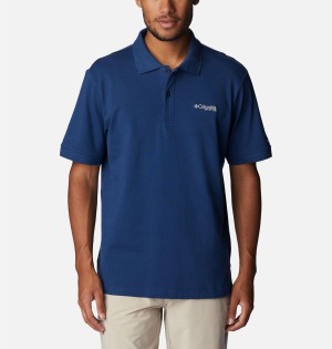 Blue Columbia PFG Bonefish Pique Men's Polo Shirt | 26710IPXG