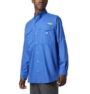 Blue Columbia PFG Bonehead Long Sleeve Men's Shirt | 23876LPEU