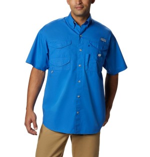 Blue Columbia PFG Bonehead Short Sleeve Men's Shirt | 58719TEJG