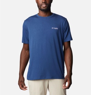 Blue Columbia PFG Skiff Horizon Short Sleeve Tech Men's T-Shirt | 28193AJKQ