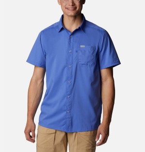 Blue Columbia PFG Slack Tide Camp Men's Shirt | 79854NAFV