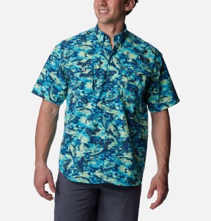 Blue Columbia PFG Super Bahama Short Sleeve Men's Shirt | 35127TFUS