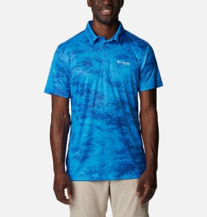 Blue Columbia PFG Super Terminal Tackle Men's Polo Shirt | 93641ZBWY