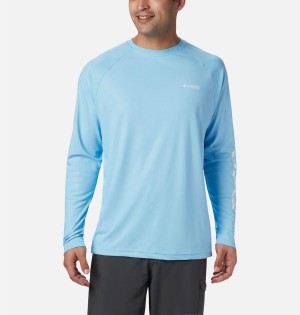 Blue Columbia PFG Terminal Deflector Long Sleeve Men's T-Shirt | 41207ZALB