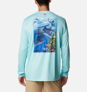 Blue Columbia PFG Terminal Tackle Carey Chen Long Sleeve Men's T-Shirt | 79425VZDM