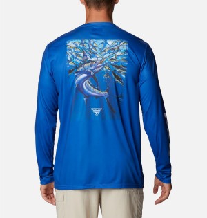 Blue Columbia PFG Terminal Tackle Carey Chen Long Sleeve Men's T-Shirt | 37905WFAC