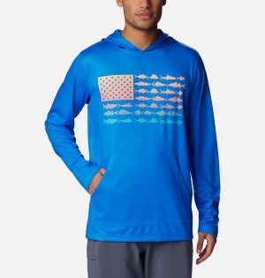 Blue Columbia PFG Terminal Tackle Fish Flag Men's Hoodie | 70968PNMB