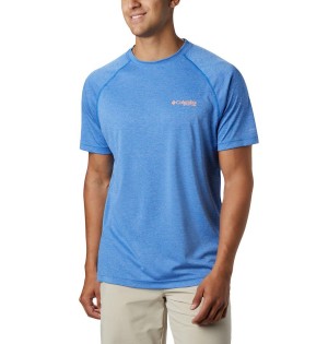 Blue Columbia PFG Terminal Tackle Heather Short Sleeve Men's T-Shirt | 37851RTUE