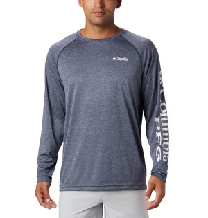 Blue Columbia PFG Terminal Tackle Heather Long Sleeve Men's T-Shirt | 91305PUTZ