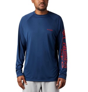 Blue Columbia PFG Terminal Tackle Long Sleeve Men's T-Shirt | 49216HVRG