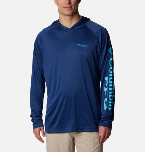 Blue Columbia PFG Terminal Tackle Men's Hoodie | 59248YUXT