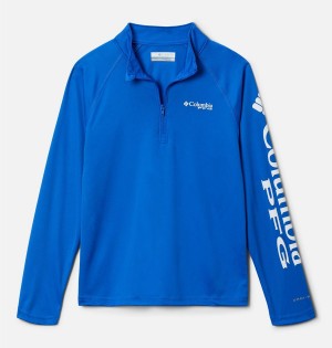 Blue Columbia PFG Terminal Tackle Quarter Zip Pullover Kids' Fleece | 81534KRXI